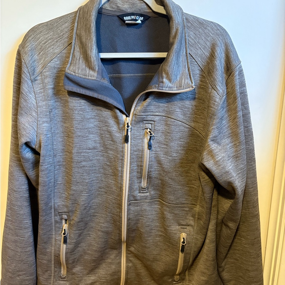 Boulder Gear Men’s Jacket L Brown Tan Heathered Zip Outdoor Softshell Coat